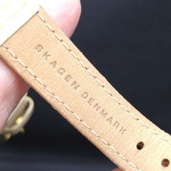 Skagen Denmark Ladies Watch, Tan Leather: New Battery, MOP Face, Stainless Steel - Picture 9 of 11